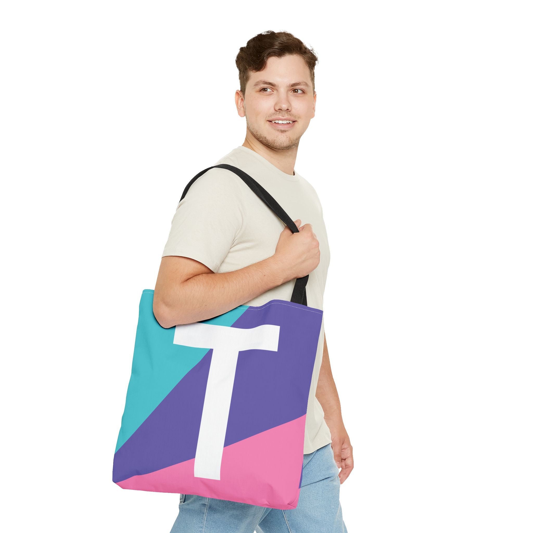 Monogram 'T' Colorblock Tote Bag — Personalized Initial T Shoulder Tote