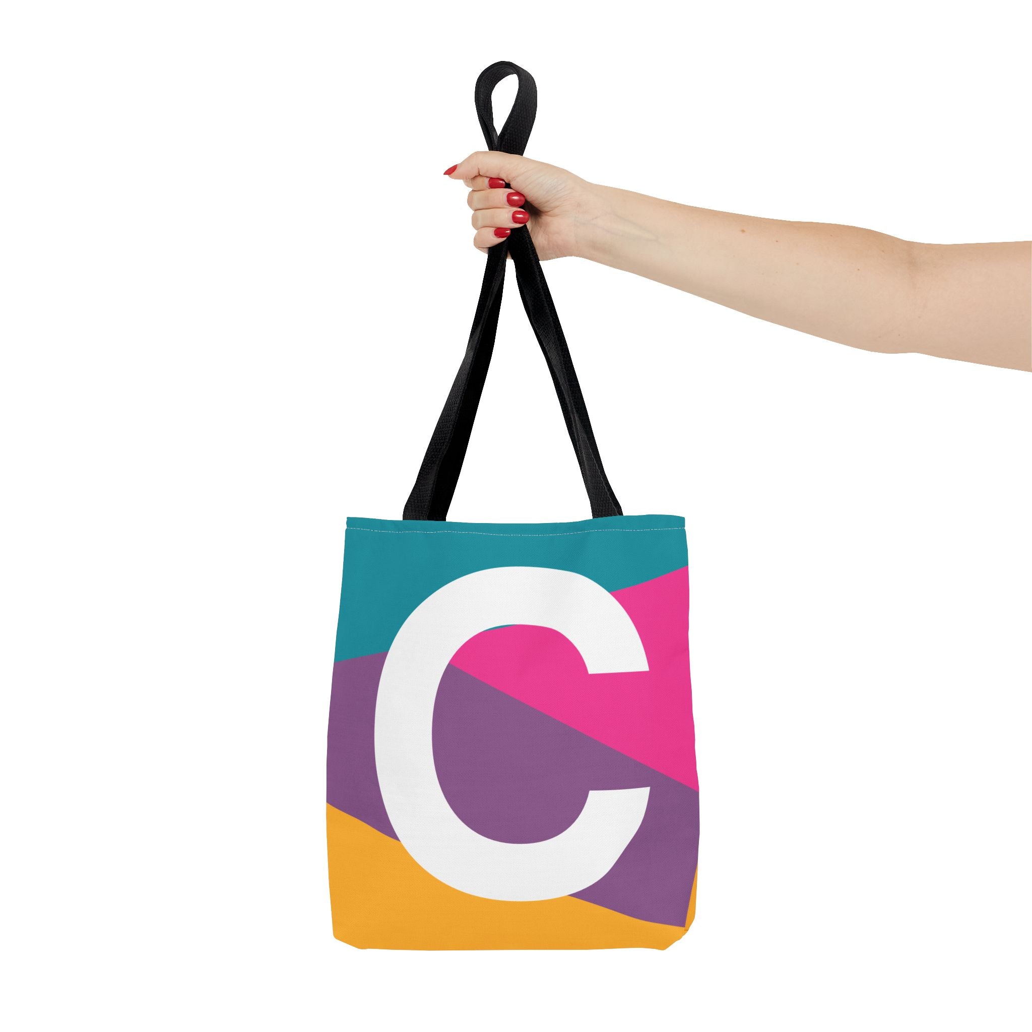 Monogram 'C' Colorblock Tote Bag — Personalized Initial C Shoulder Tote