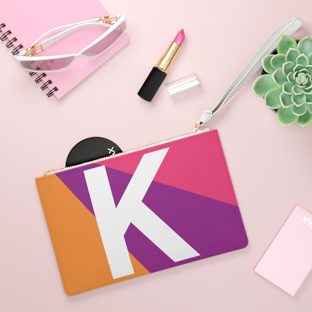 Monogram 'K' Colorblock Clutch Bag — Bold Geometric Wristlet for Everyday & Gifts