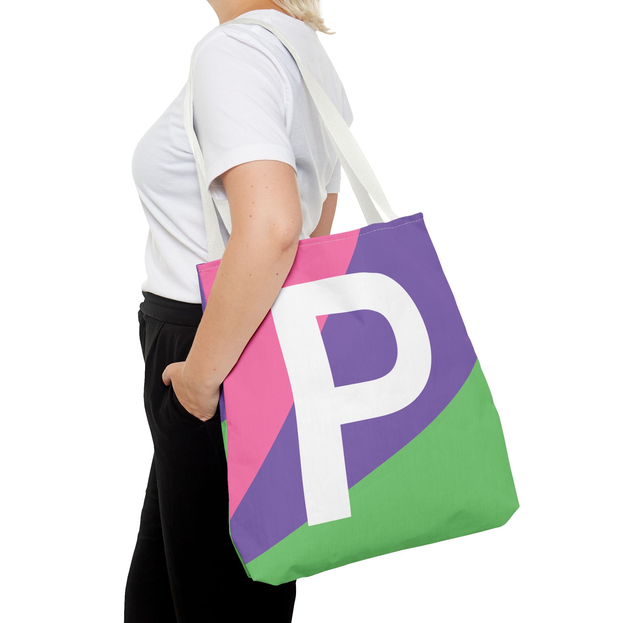 Monogram 'P' Colorblock Tote Bag — Personalized Initial P Shoulder Tote