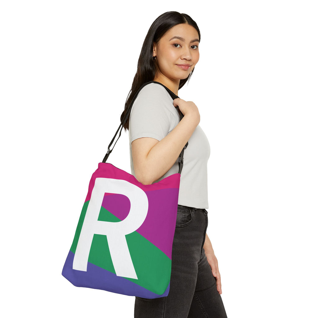 Initial Letter 'R' Colorblock Adjustable Tote Bag — Monogram Alphabet Shoulder Bag