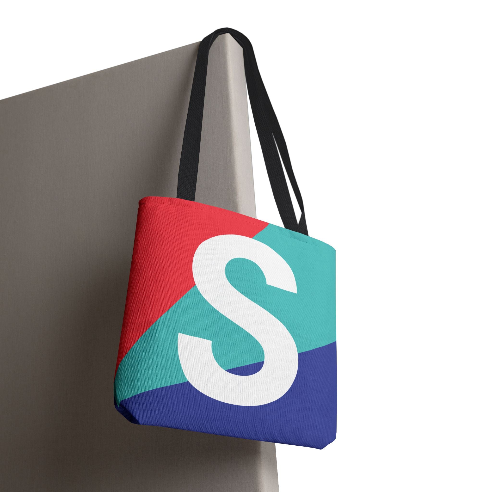Monogram 'S' Colorblock Tote Bag — Personalized Initial S Shoulder Tote