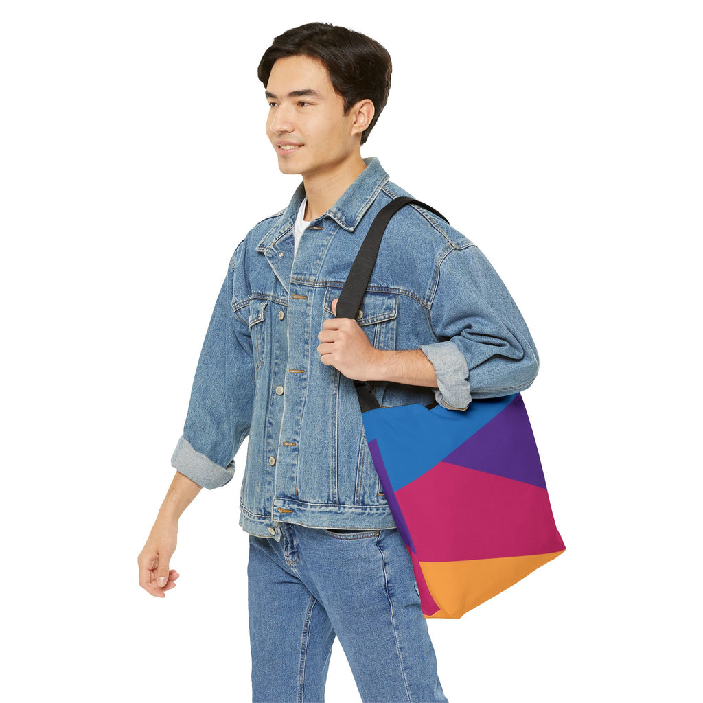 Colorblock Geometric Tote Bag — Adjustable Strap, Bright Abstract Pattern