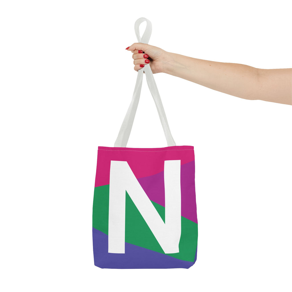 Monogram 'N' Colorblock Tote Bag — Personalized Initial N Shoulder Tote