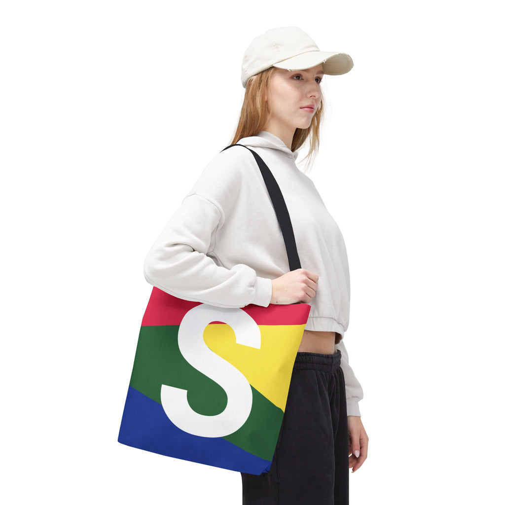 Monogram 'S' Colorblock Tote Bag — Personalized Initial S Shoulder Tote