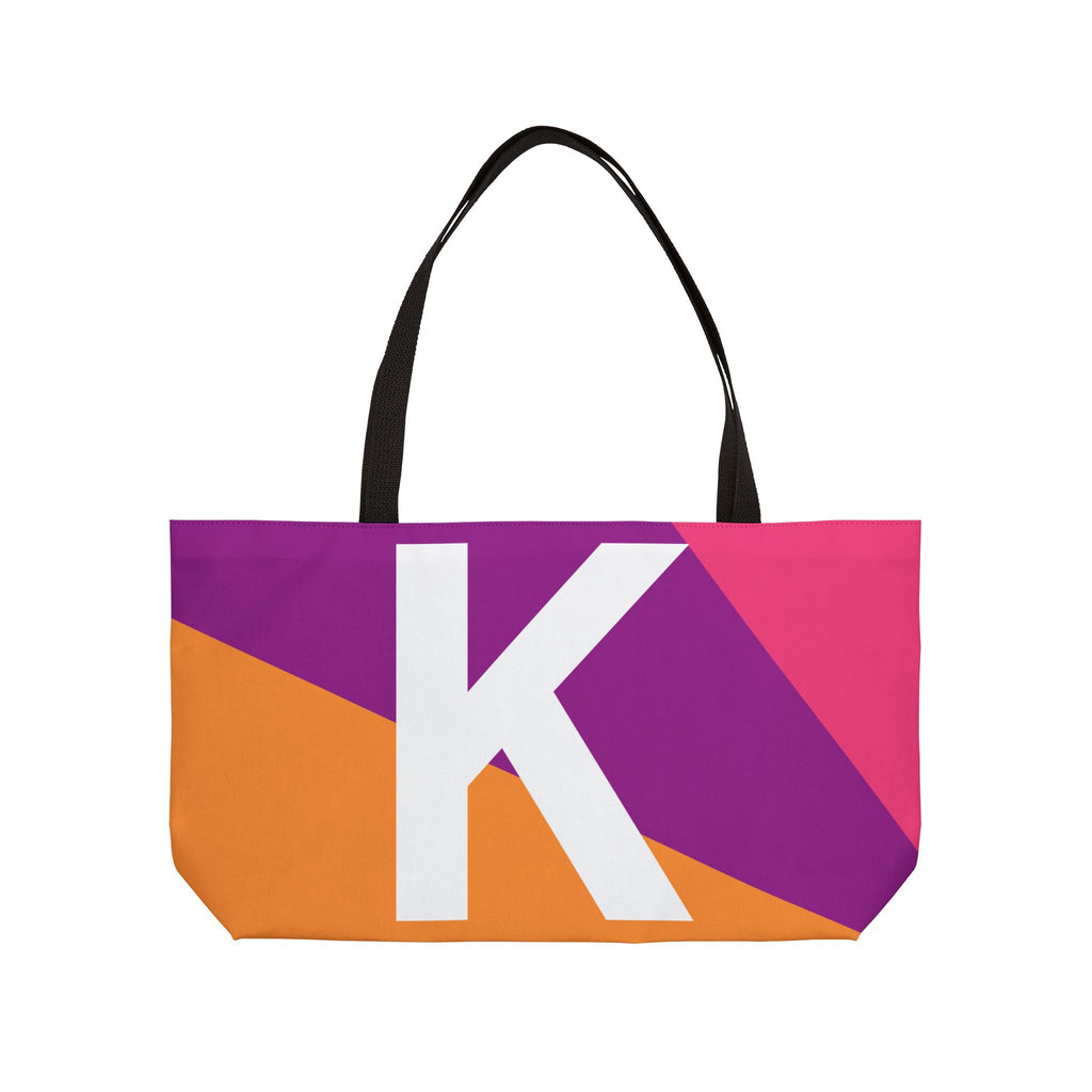Personalized 'K' Colorblock Tote Bag — Monogram Weekender Tote