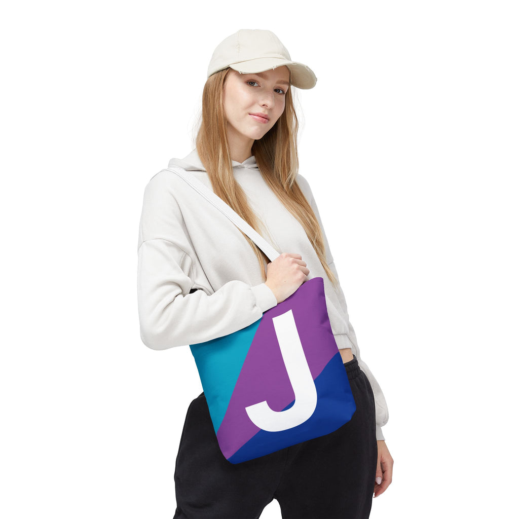 Monogram 'J' Colorblock Tote Bag — Personalized Initial J Shoulder Tote