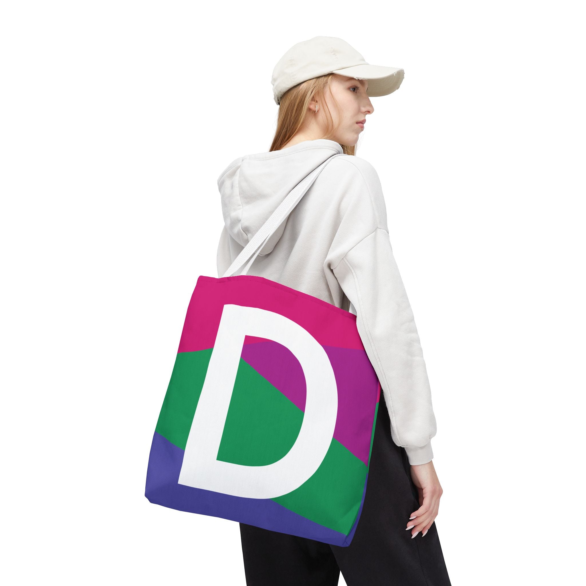 Monogram 'D' Colorblock Tote Bag — Personalized Initial D Shoulder Tote