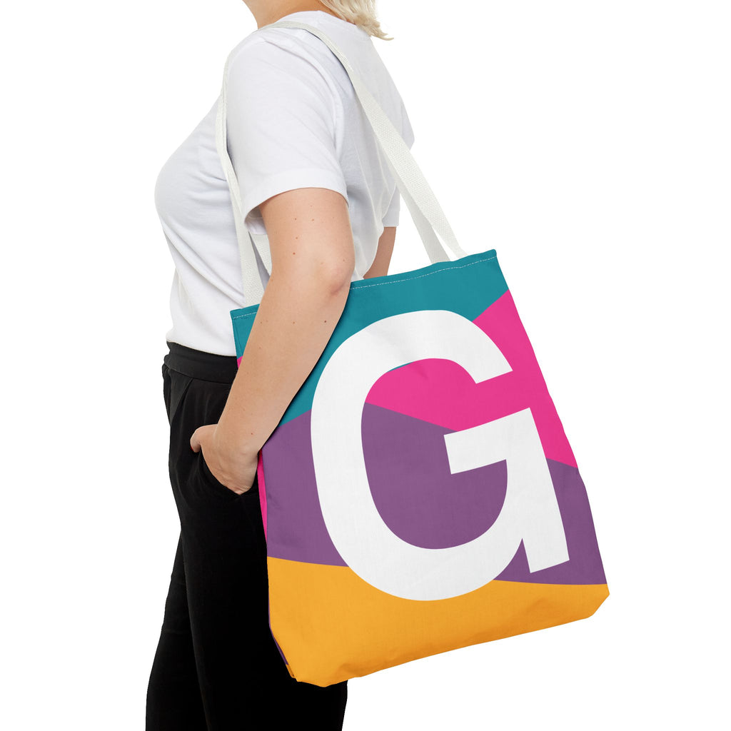 Monogram 'G' Colorblock Tote Bag — Personalized Initial G Shoulder Tote