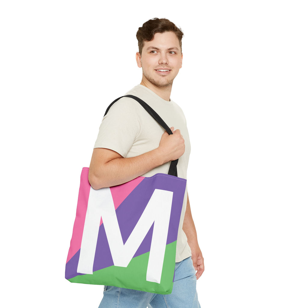 Monogram 'M' Colorblock Tote Bag — Personalized Initial M Shoulder Tote