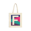 Initial F Colorblock Canvas Tote Bag — Monogram Letter F Reusable Grocery Tote