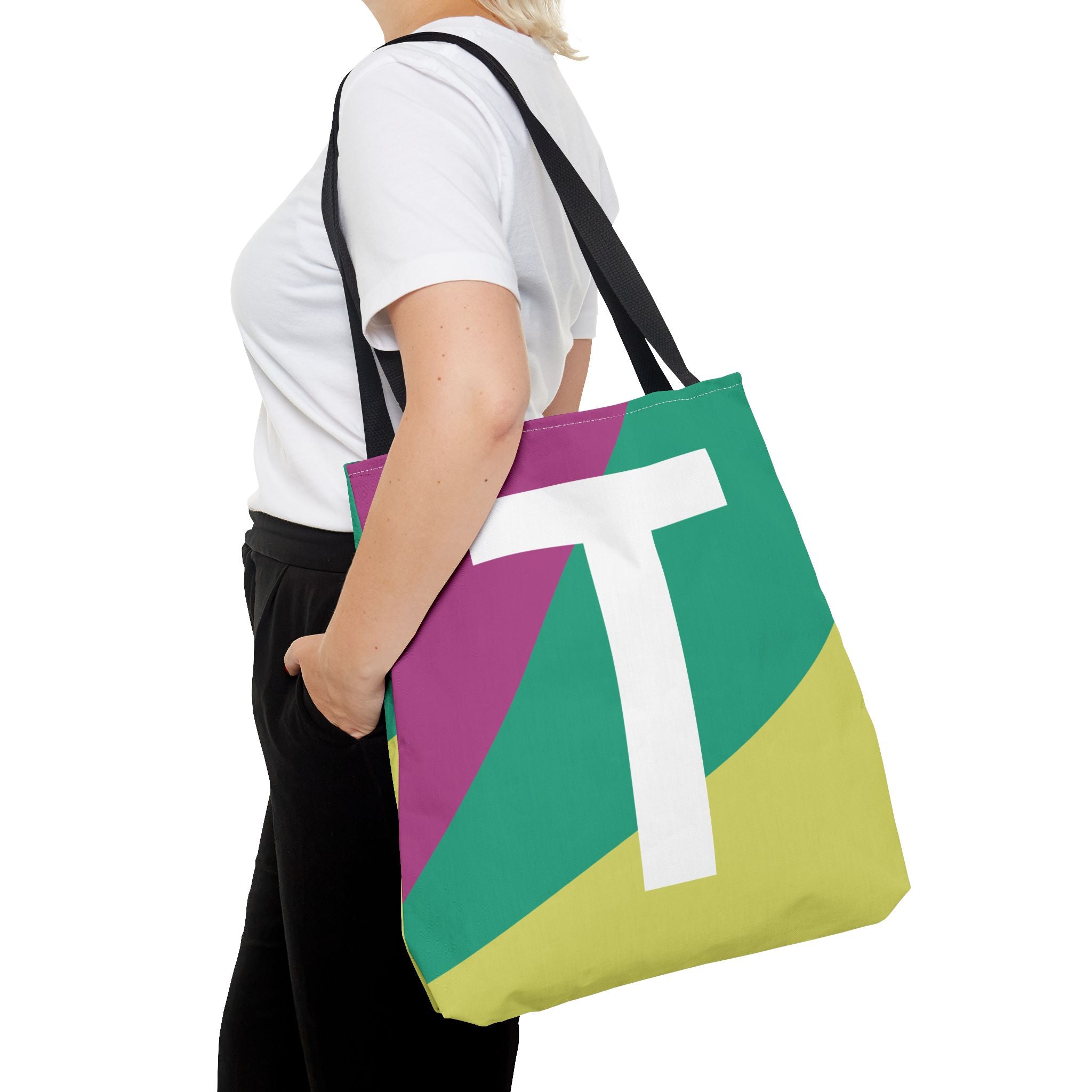 Monogram 'T' Colorblock Tote Bag — Personalized Initial T Shoulder Tote