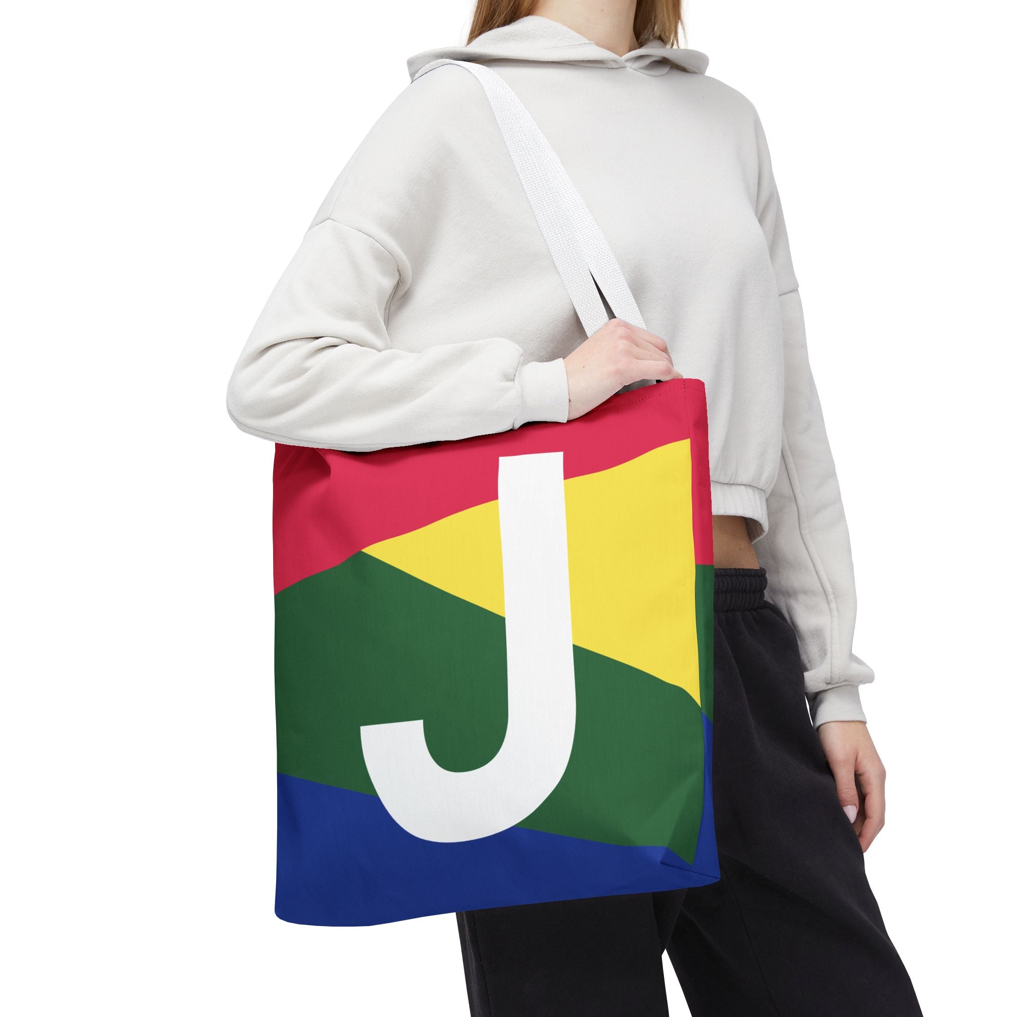 Monogram 'J' Colorblock Tote Bag — Personalized Initial J Shoulder Tote