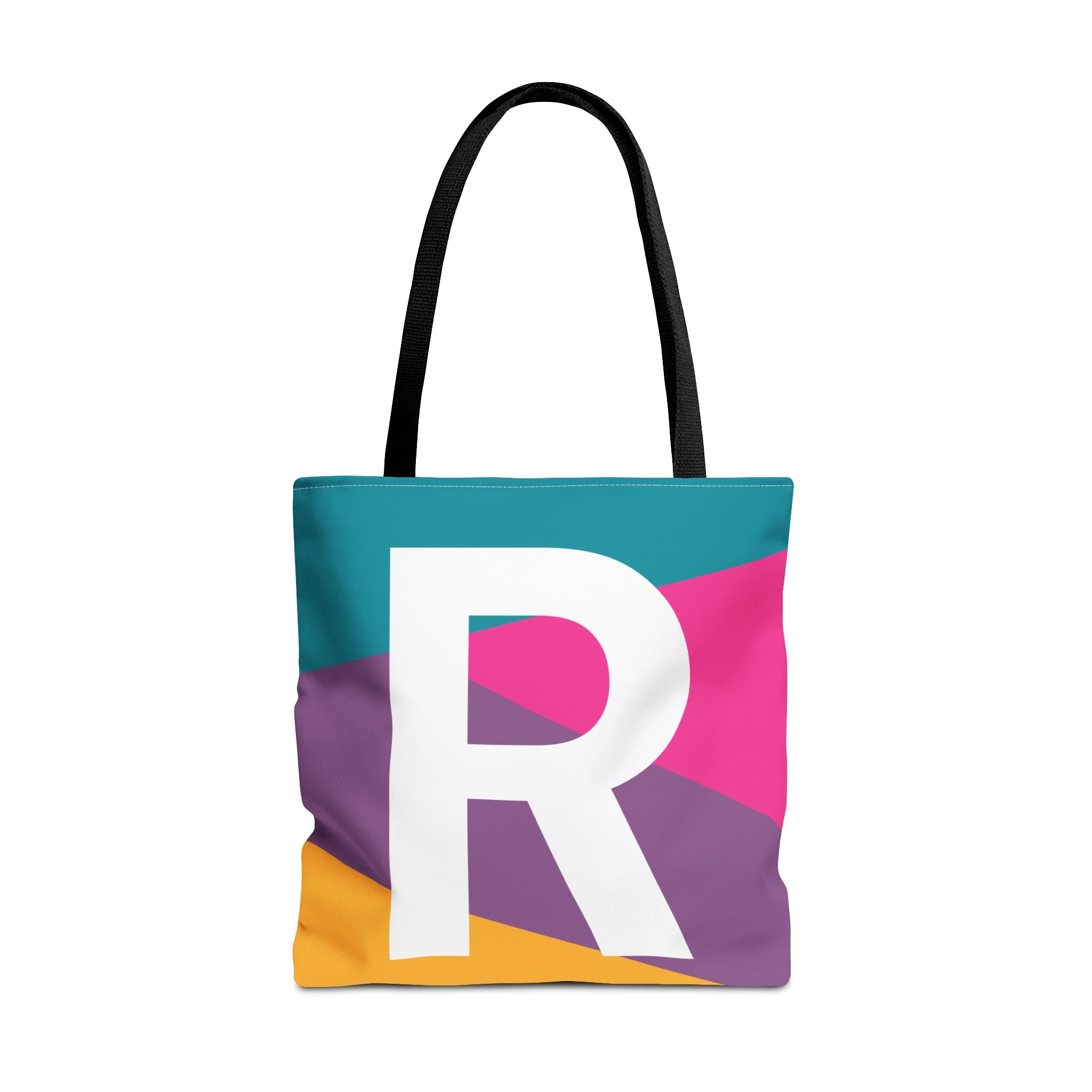 Monogram 'R' Colorblock Tote Bag — Personalized Initial R Shoulder Tote