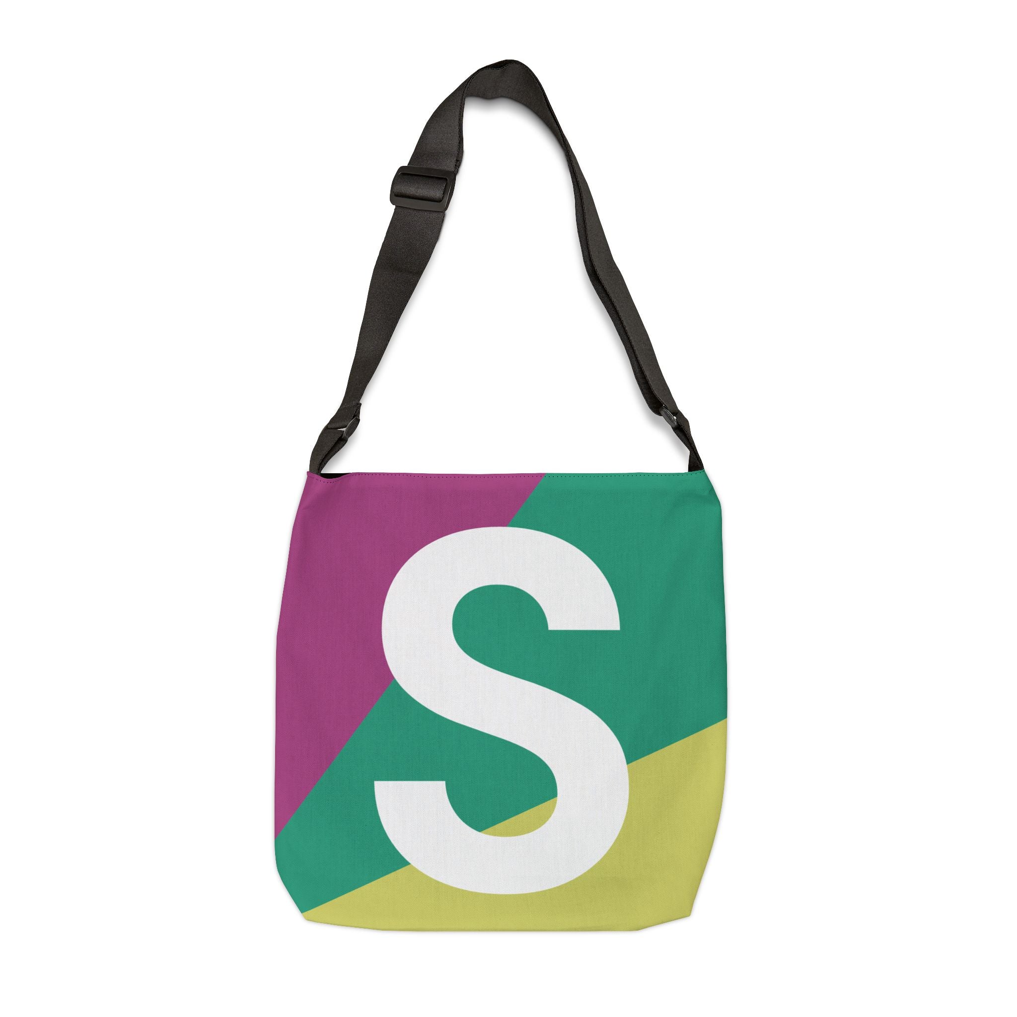 Initial Letter 'S' Colorblock Adjustable Tote Bag — Monogram Alphabet Shoulder Bag