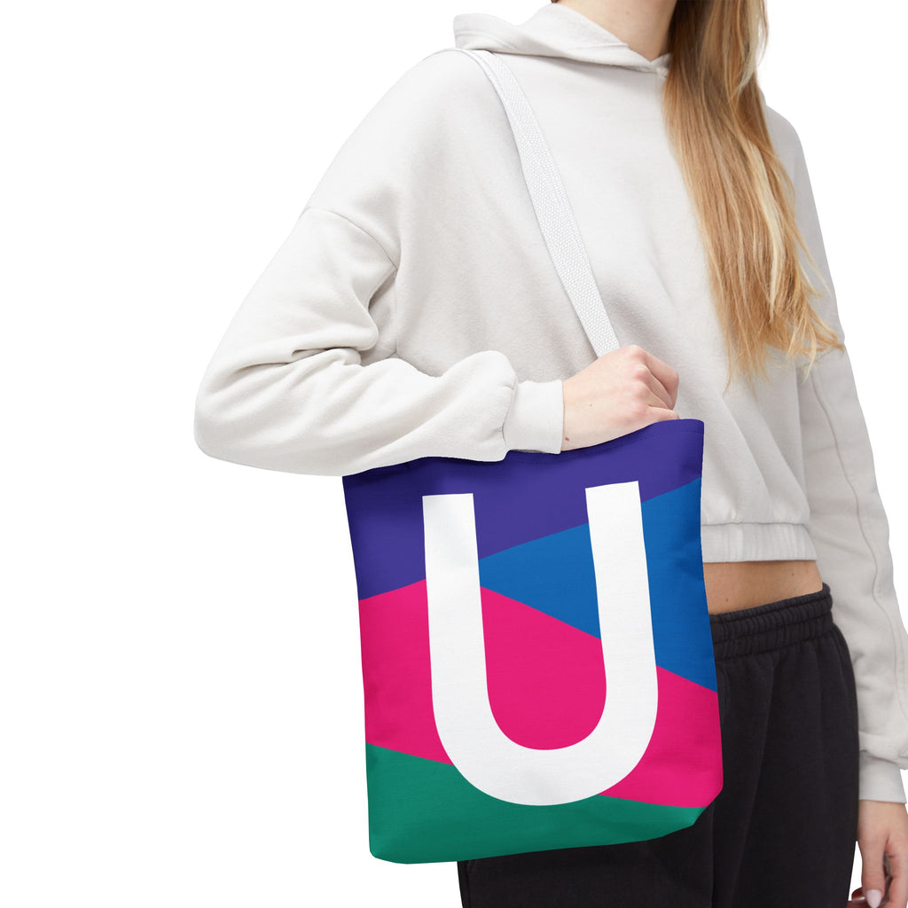 Monogram 'U' Colorblock Tote Bag — Personalized Initial U Shoulder Tote
