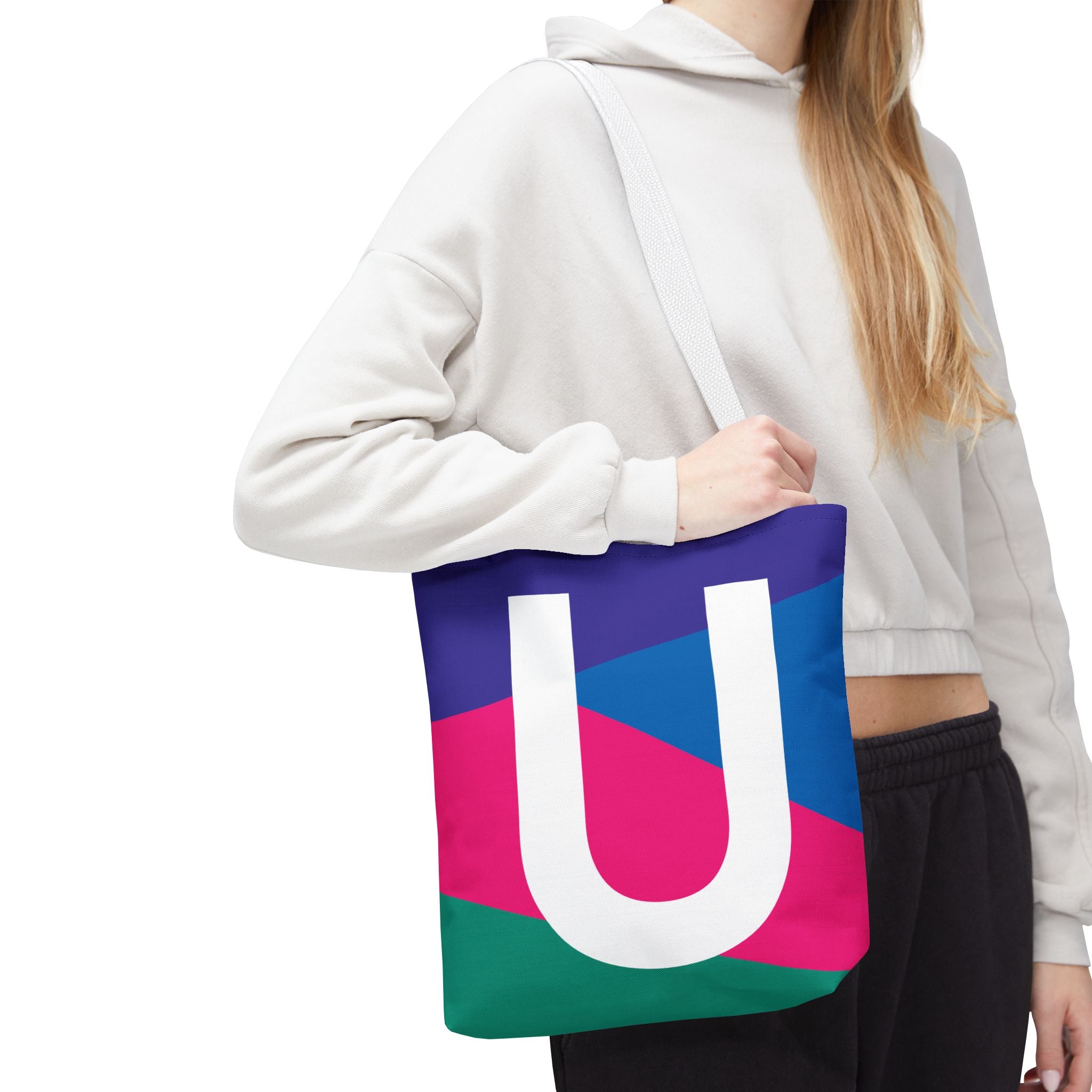 Monogram 'U' Colorblock Tote Bag — Personalized Initial U Shoulder Tote