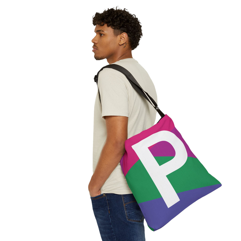 Initial Letter 'P' Colorblock Adjustable Tote Bag — Monogram Alphabet Shoulder Bag