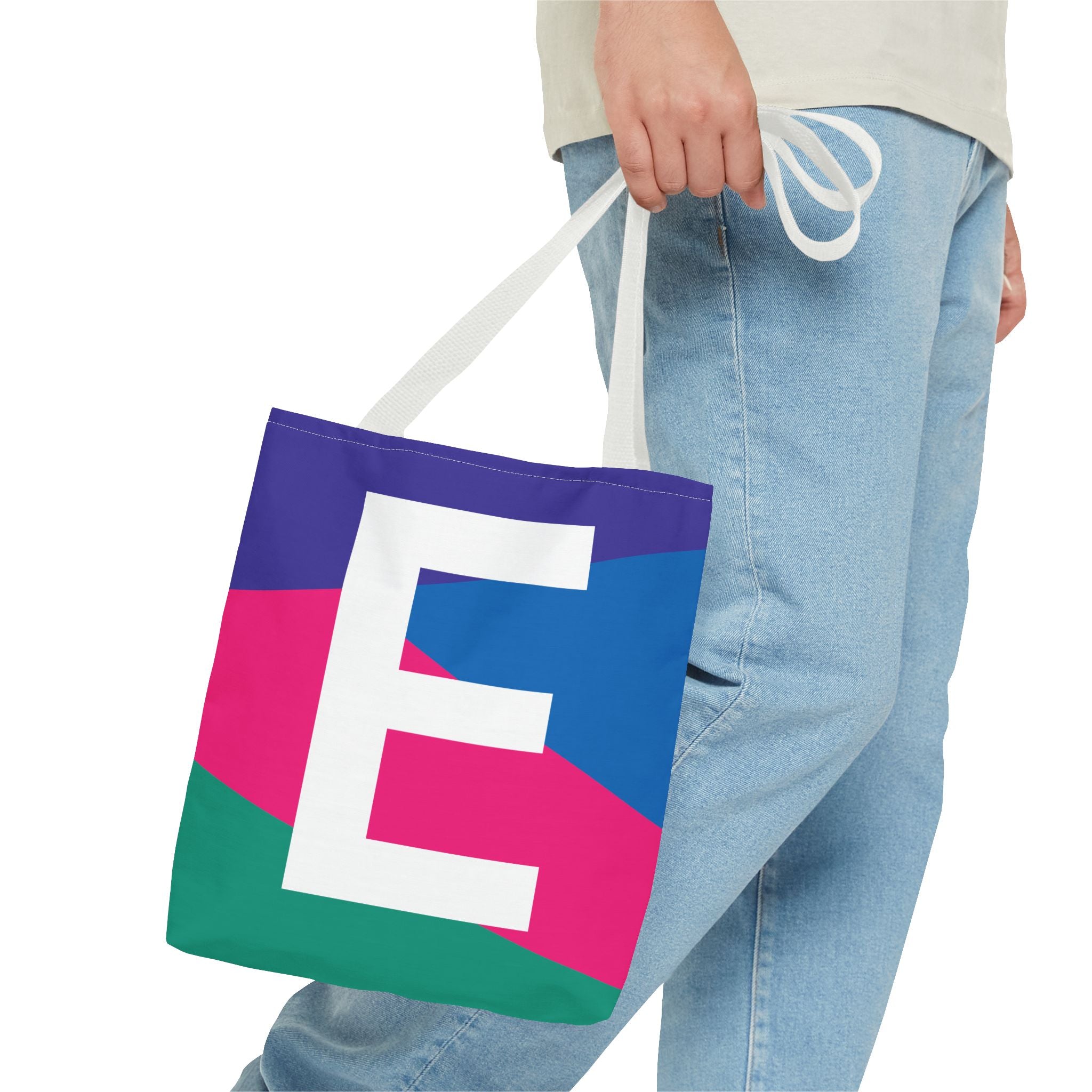 Monogram 'E' Colorblock Tote Bag — Personalized Initial E Shoulder Tote