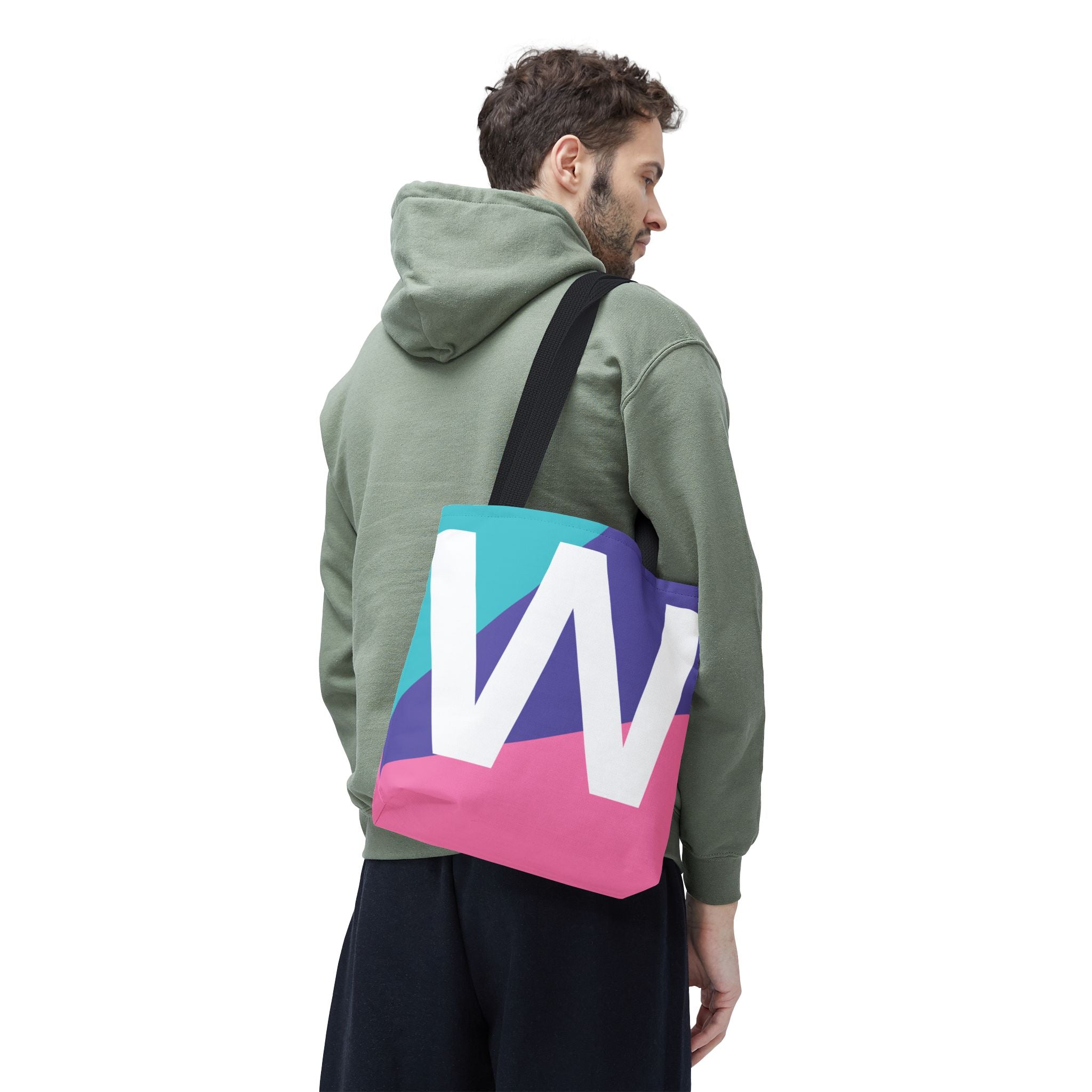 Monogram 'W' Colorblock Tote Bag — Personalized Initial W Shoulder Tote