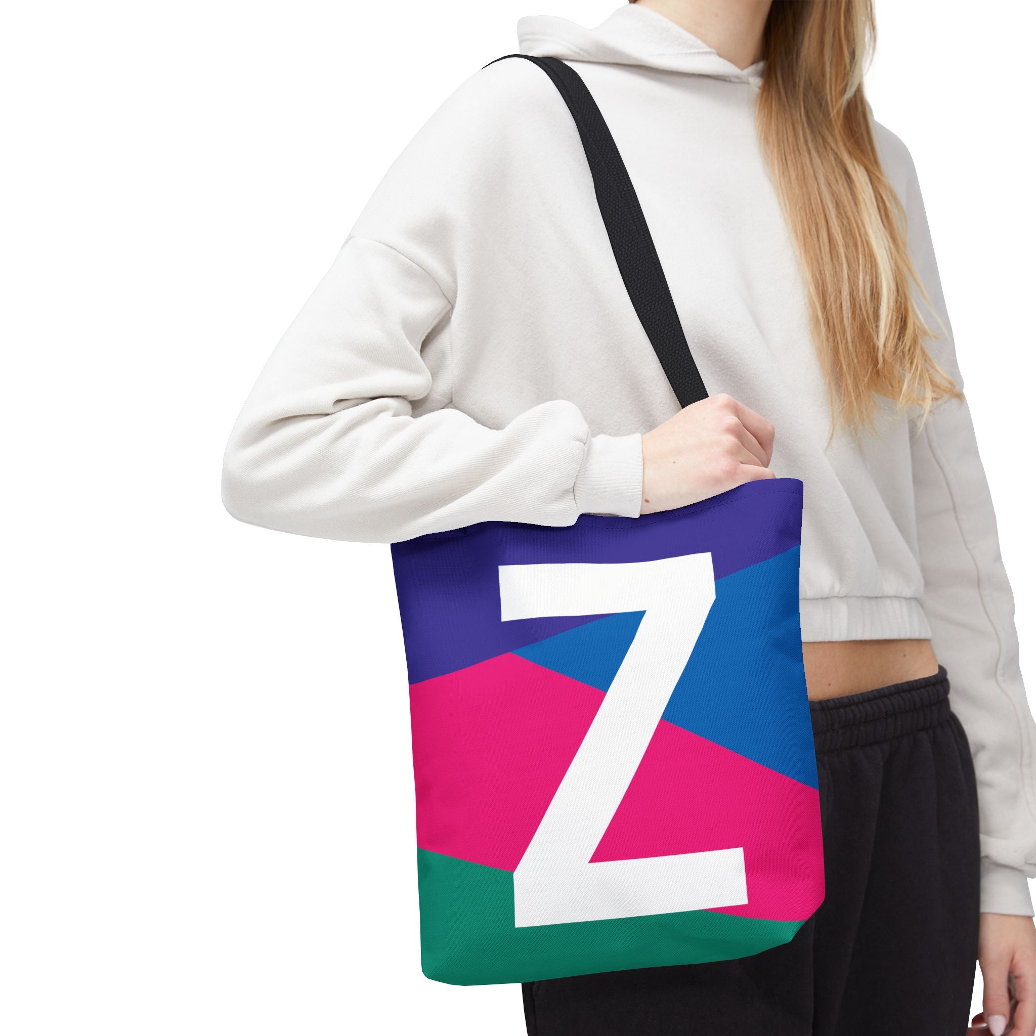 Monogram 'Z' Colorblock Tote Bag — Personalized Initial Z Shoulder Tote