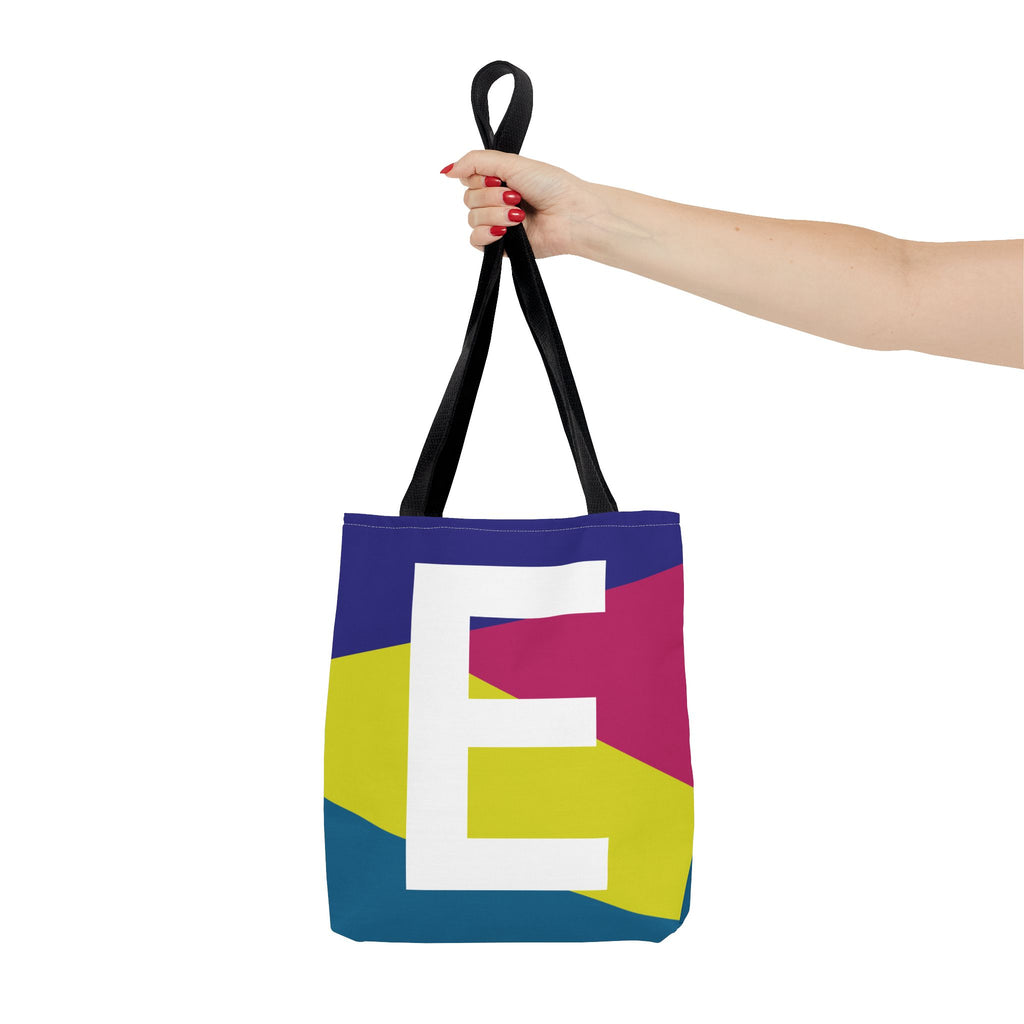 Monogram 'E' Colorblock Tote Bag — Personalized Initial E Shoulder Tote
