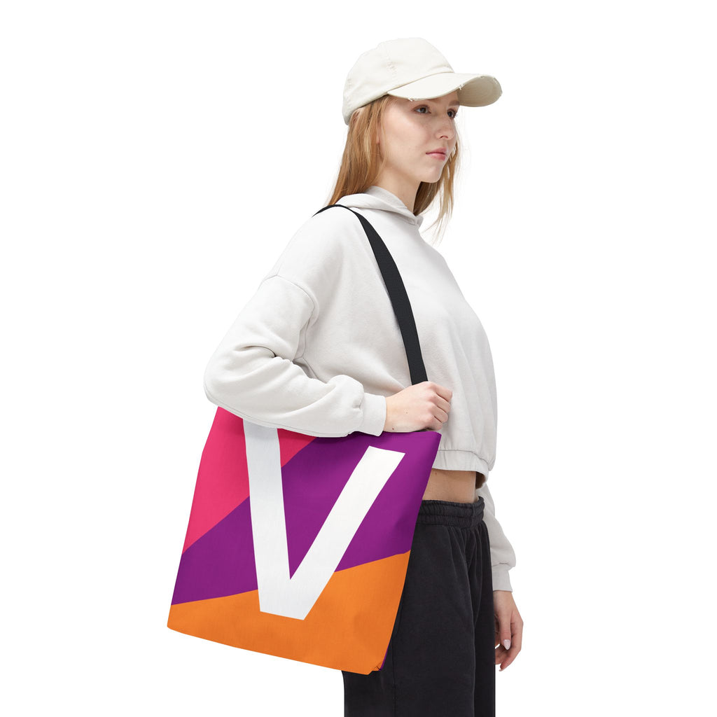 Monogram 'V' Colorblock Tote Bag — Personalized Initial V Shoulder Tote