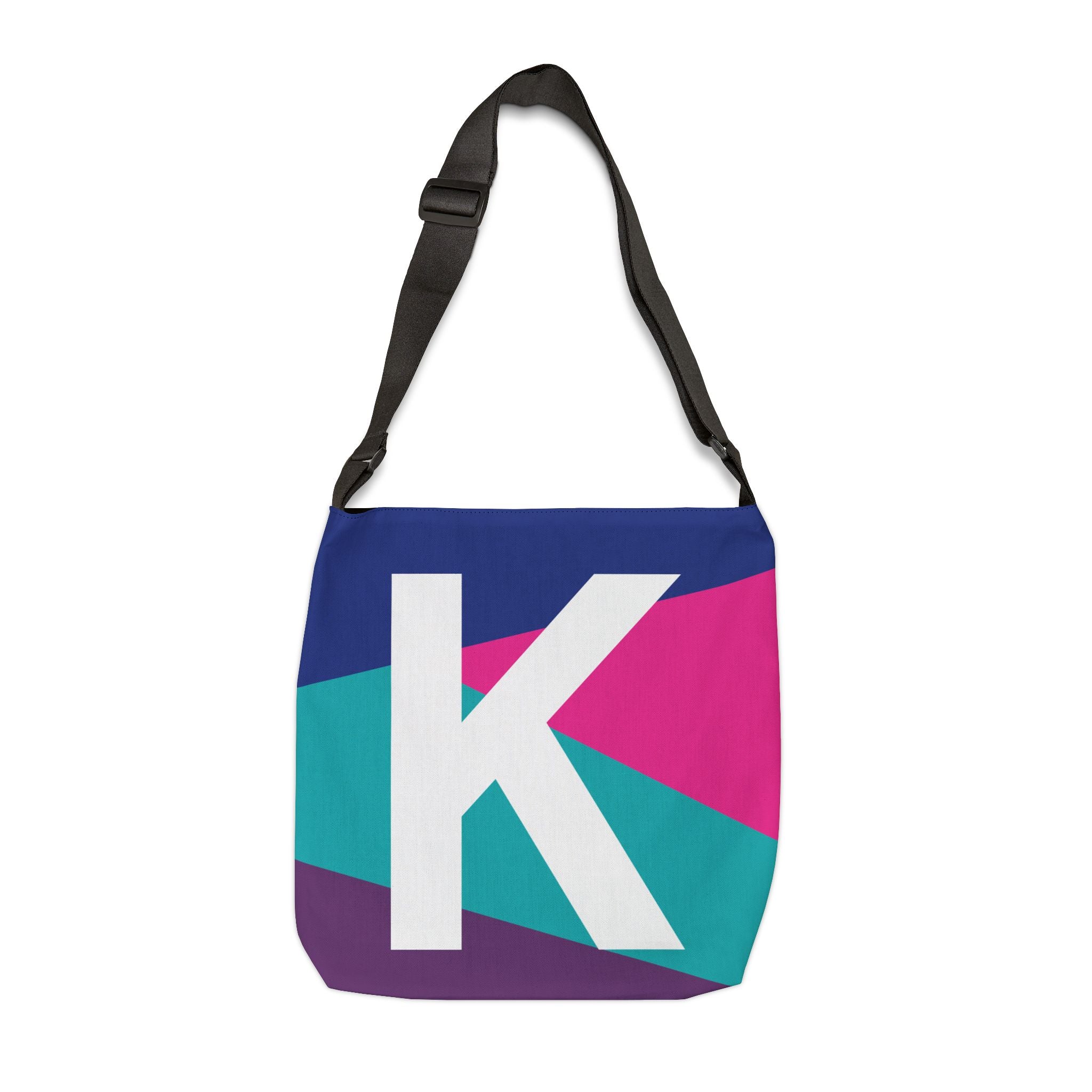 Initial Letter 'K' Colorblock Adjustable Tote Bag — Monogram Alphabet Shoulder Bag