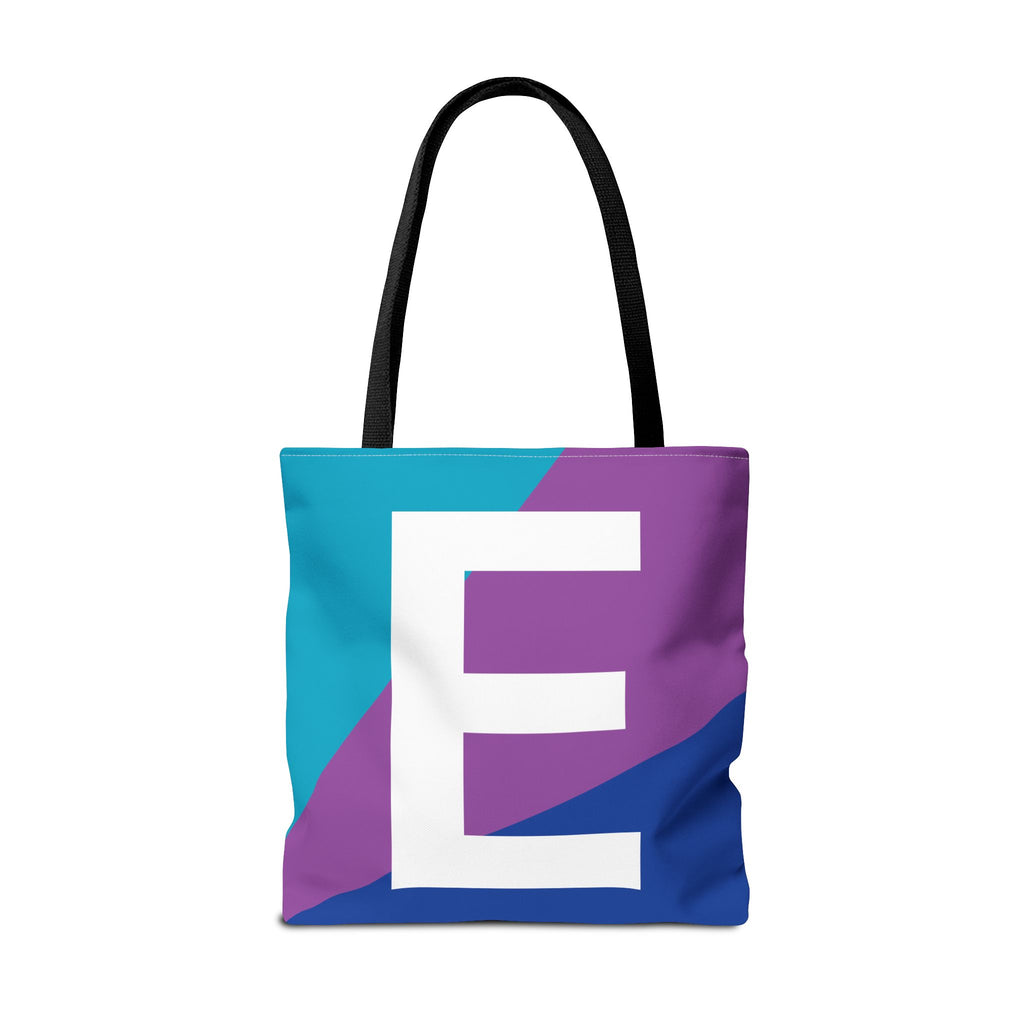 Monogram 'E' Colorblock Tote Bag — Personalized Initial E Shoulder Tote