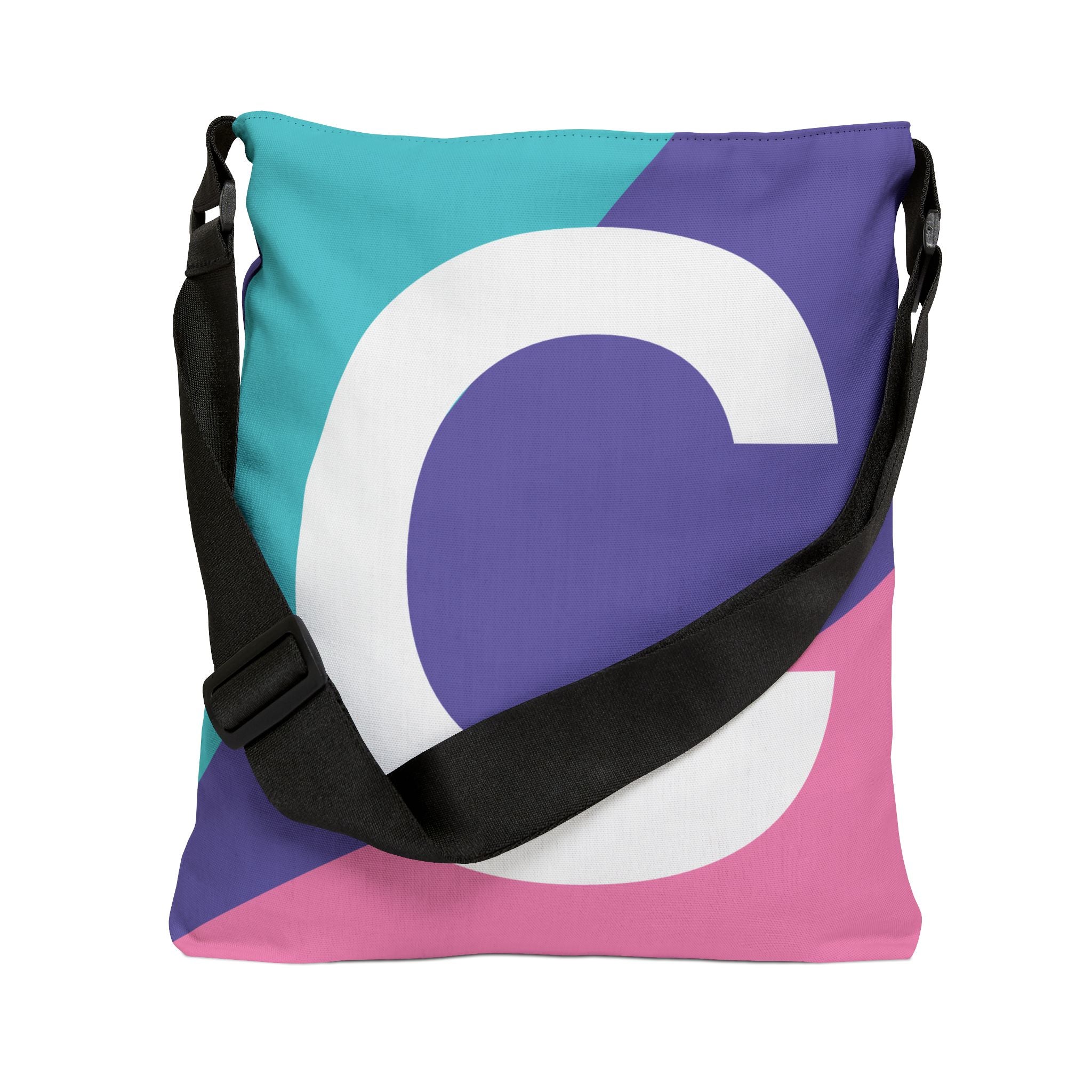 Initial Letter 'C' Colorblock Adjustable Tote Bag — Monogram Alphabet Shoulder Bag
