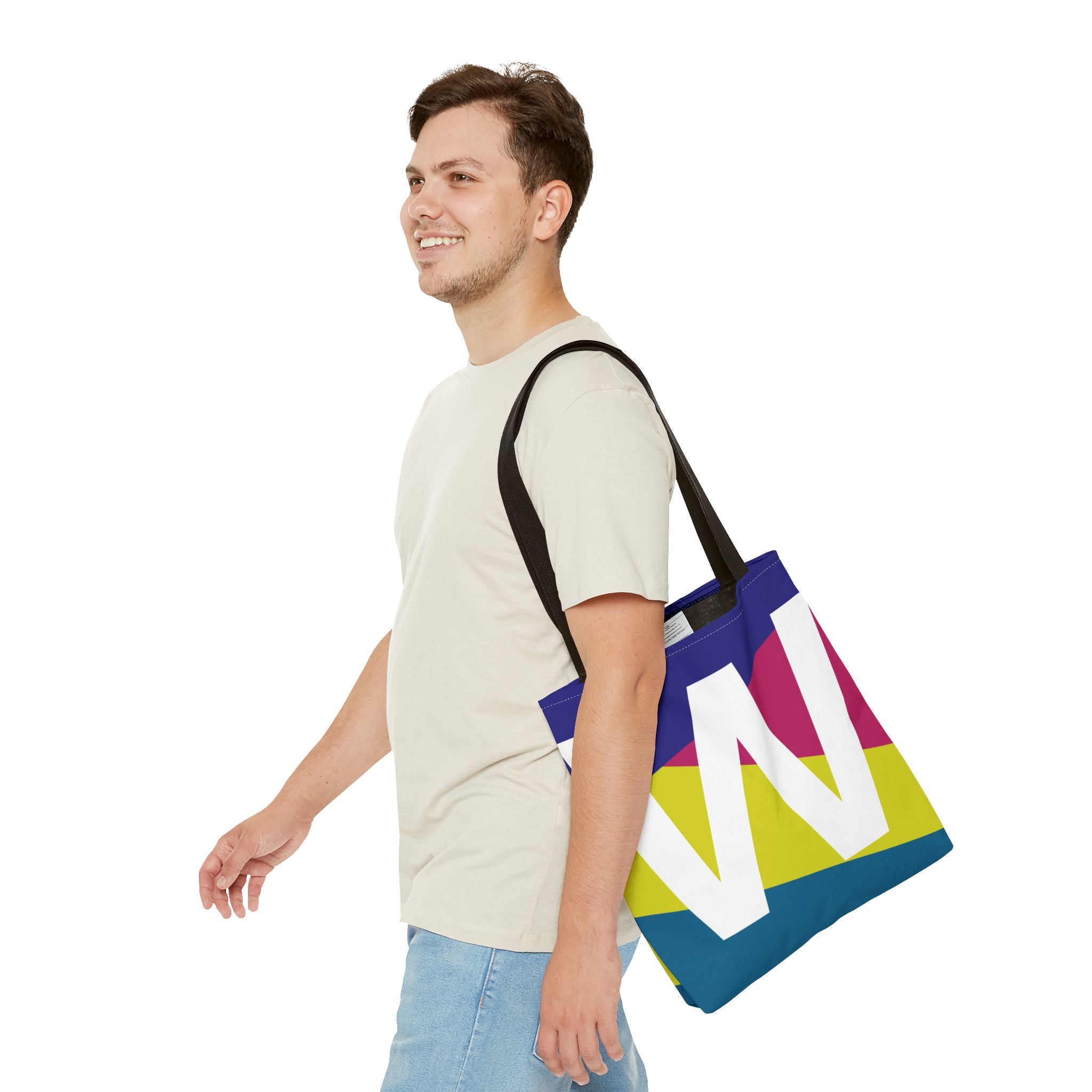 Monogram 'W' Colorblock Tote Bag — Personalized Initial W Shoulder Tote
