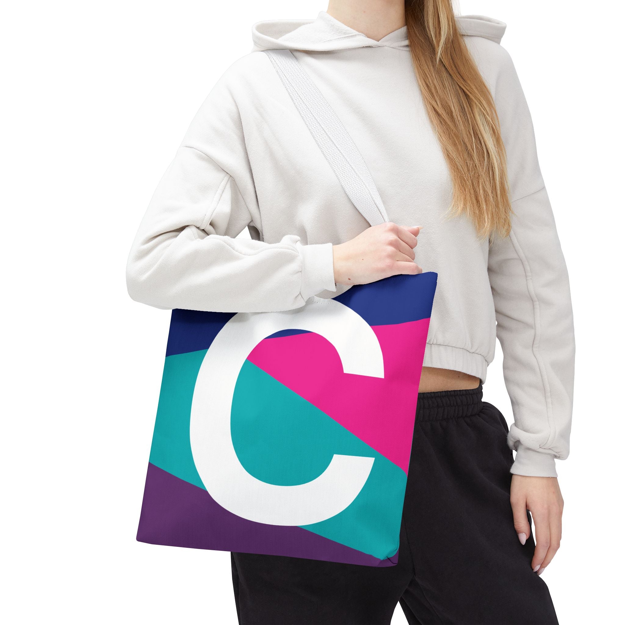Monogram 'C' Colorblock Tote Bag — Personalized Initial C Shoulder Tote