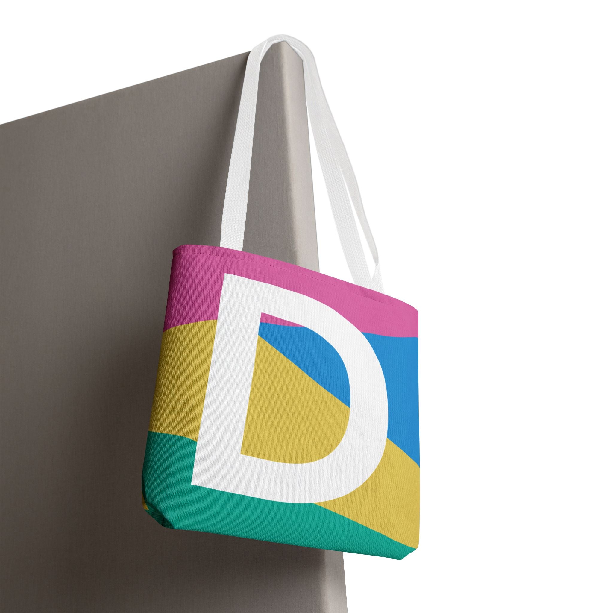Monogram 'D' Colorblock Tote Bag — Personalized Initial D Shoulder Tote