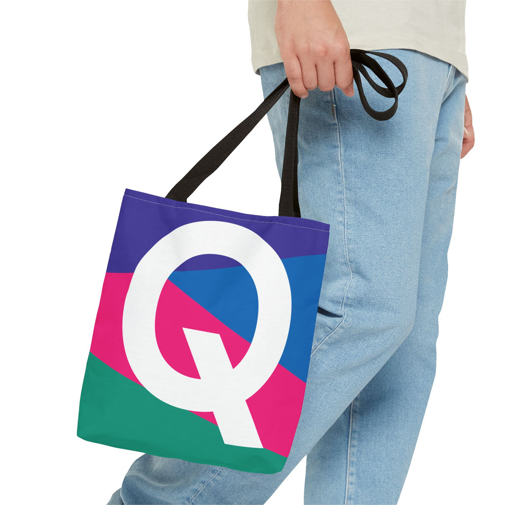 Monogram 'Q' Colorblock Tote Bag — Personalized Initial Q Shoulder Tote