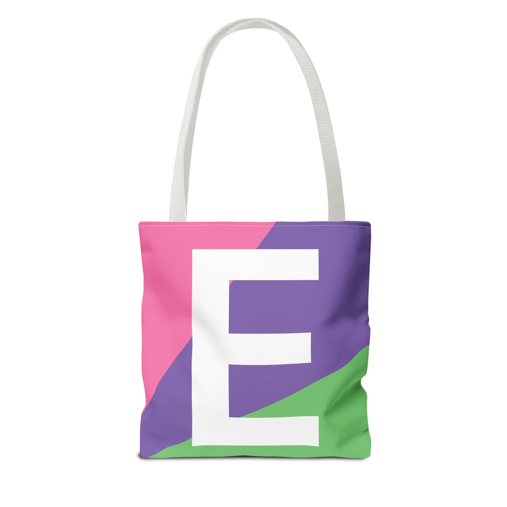 Monogram 'E' Colorblock Tote Bag — Personalized Initial E Shoulder Tote