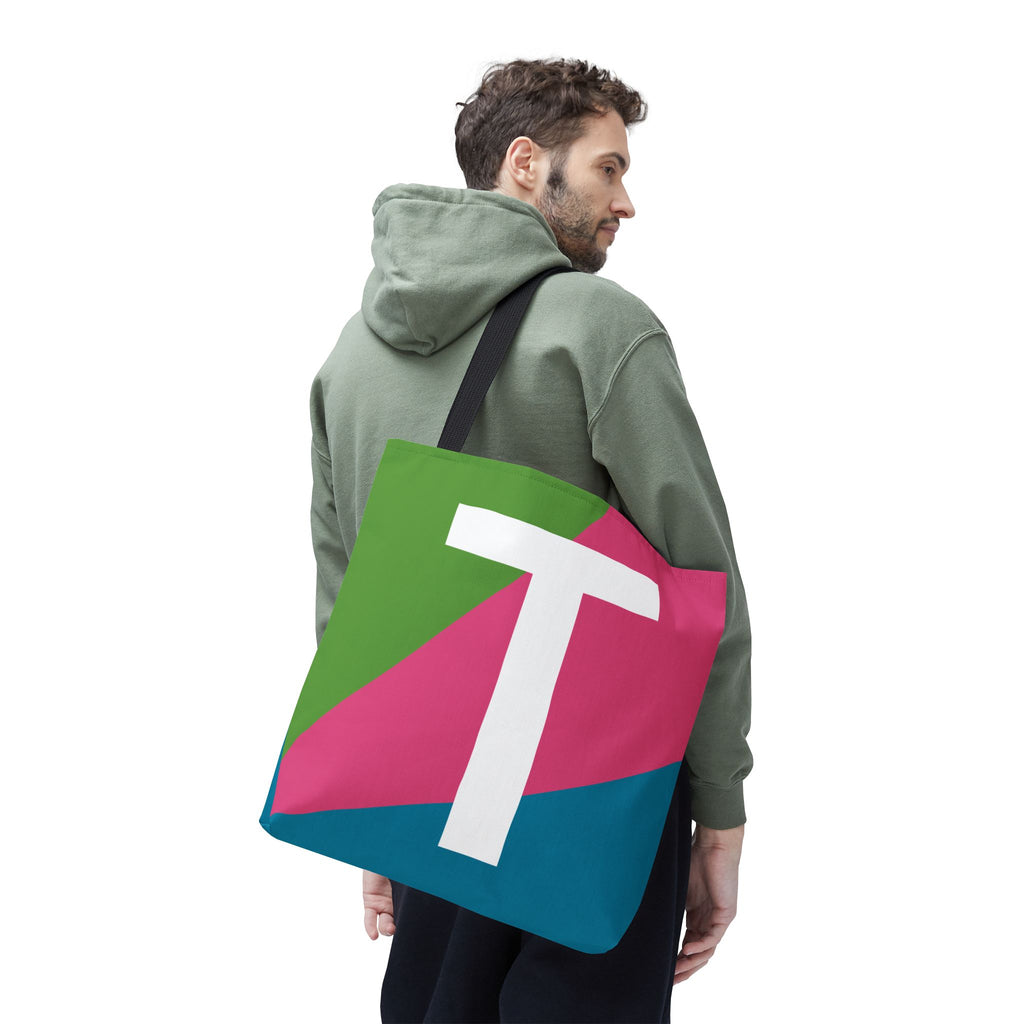Monogram 'T' Colorblock Tote Bag — Personalized Initial T Shoulder Tote