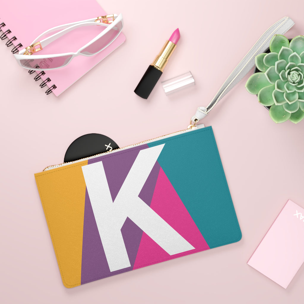 Monogram 'K' Colorblock Clutch Bag — Bold Geometric Wristlet for Everyday & Gifts