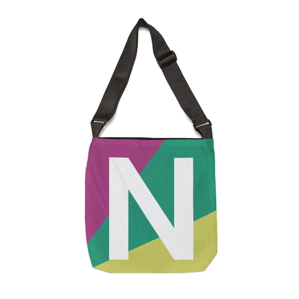 Initial Letter 'N' Colorblock Adjustable Tote Bag — Monogram Alphabet Shoulder Bag