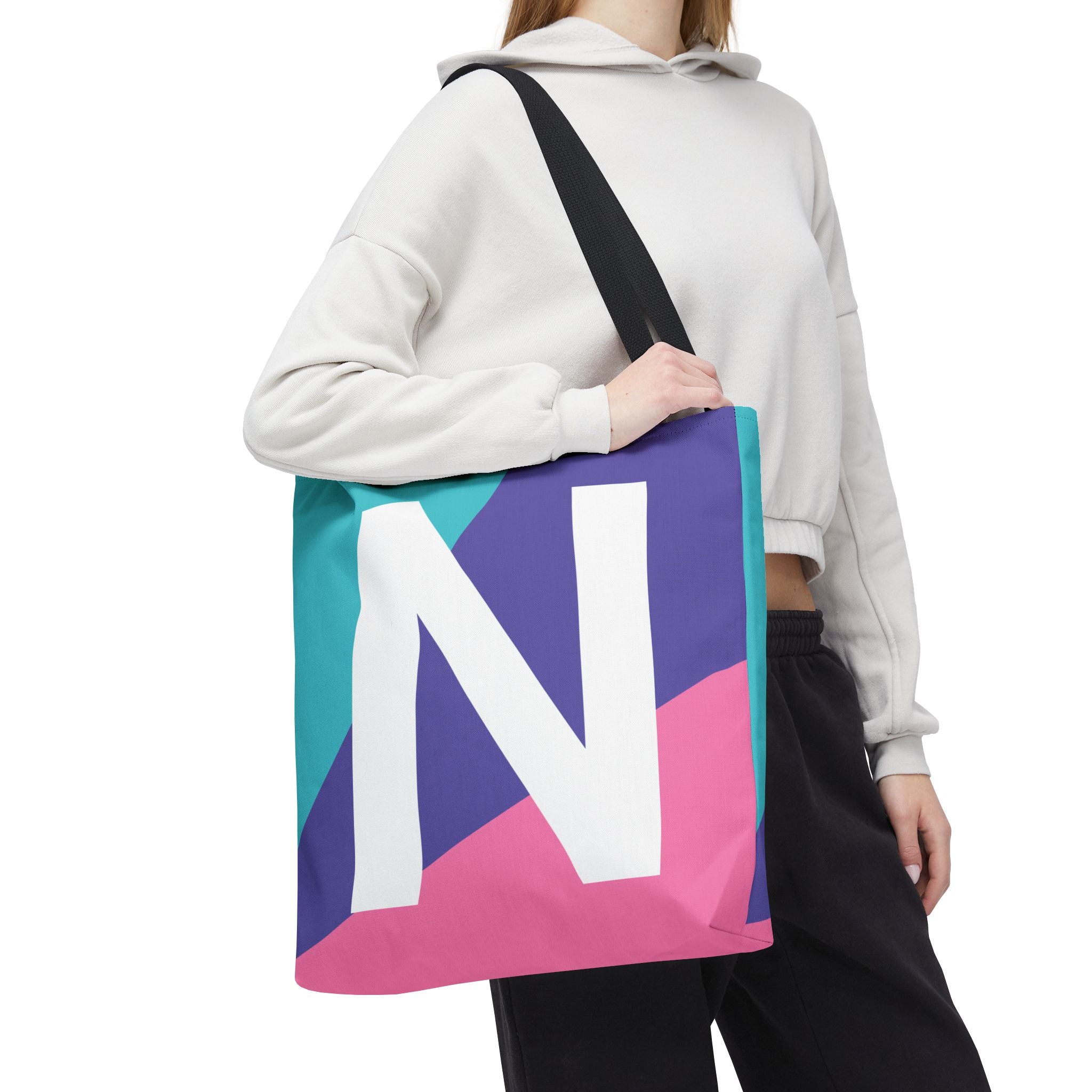 Monogram 'N' Colorblock Tote Bag — Personalized Initial N Shoulder Tote