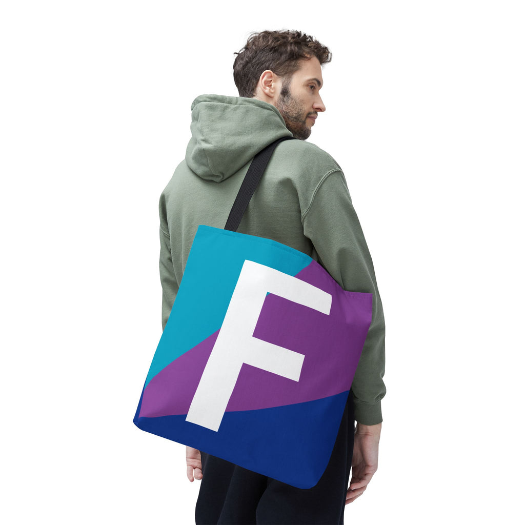 Monogram 'F' Colorblock Tote Bag — Personalized Initial F Shoulder Tote