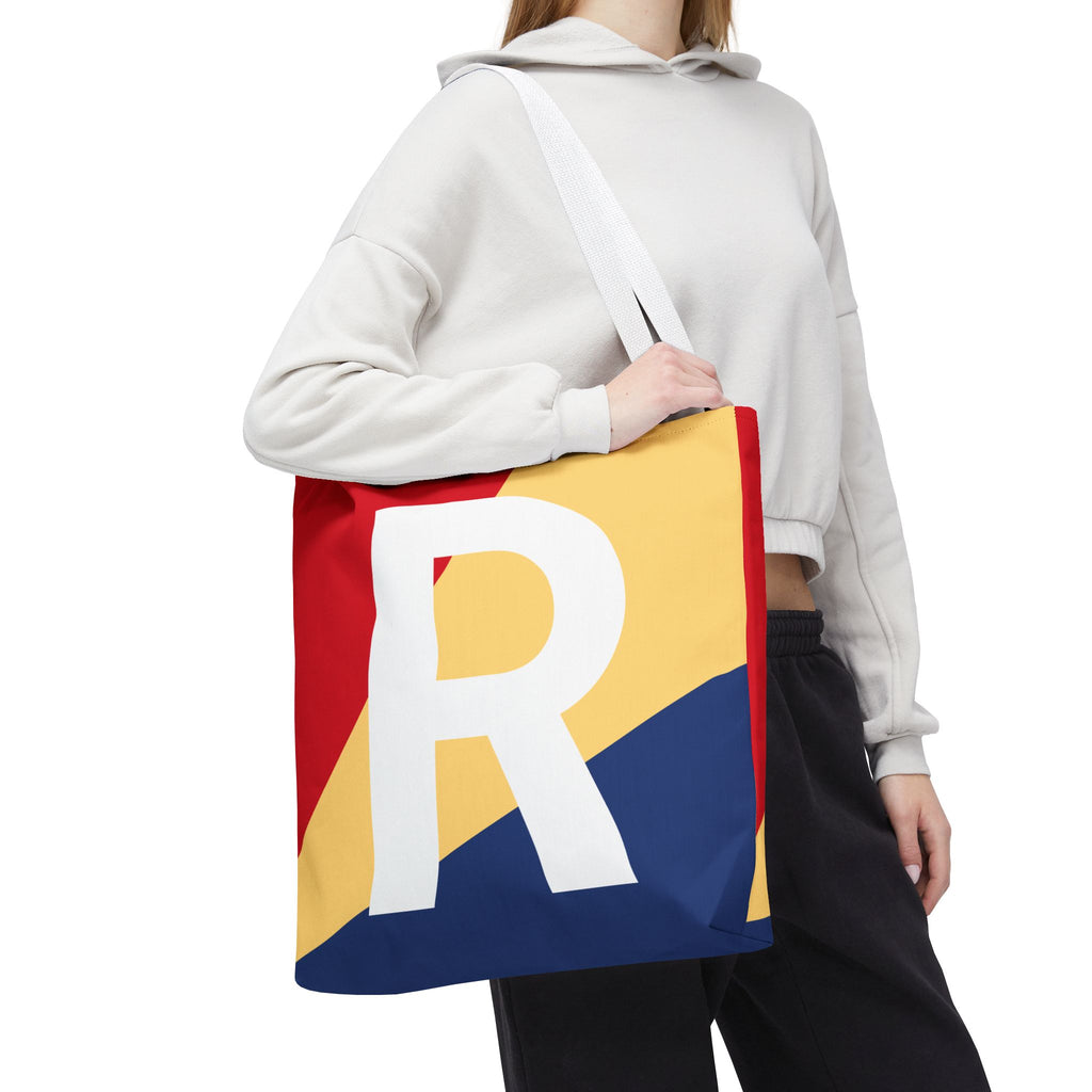 Monogram 'R' Colorblock Tote Bag — Personalized Initial R Shoulder Tote