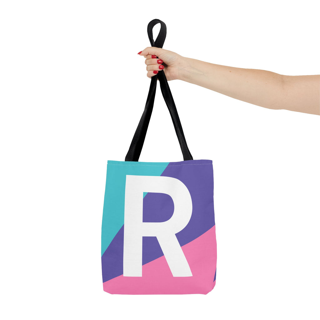 Monogram 'R' Colorblock Tote Bag — Personalized Initial R Shoulder Tote