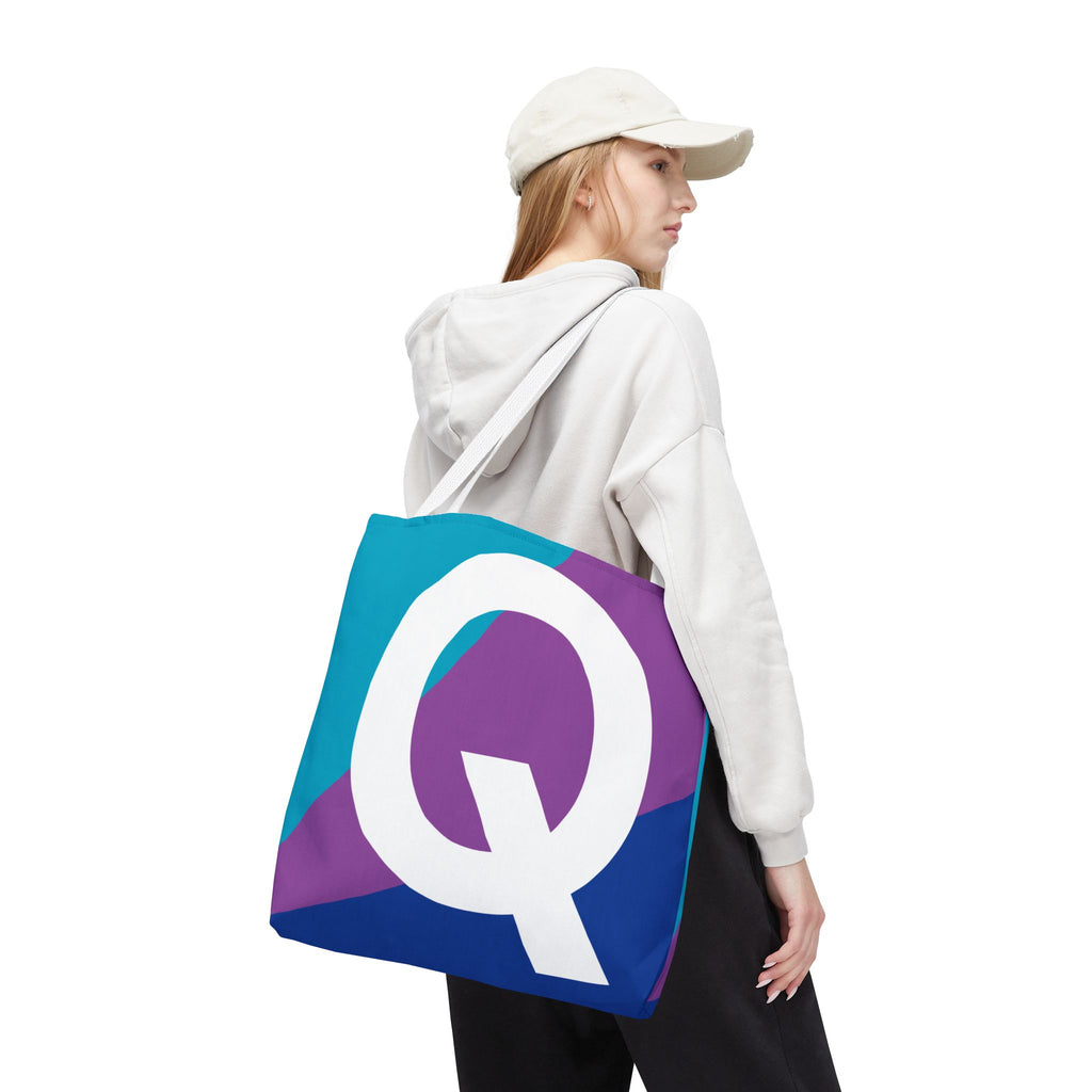 Monogram 'Q' Colorblock Tote Bag — Personalized Initial Q Shoulder Tote