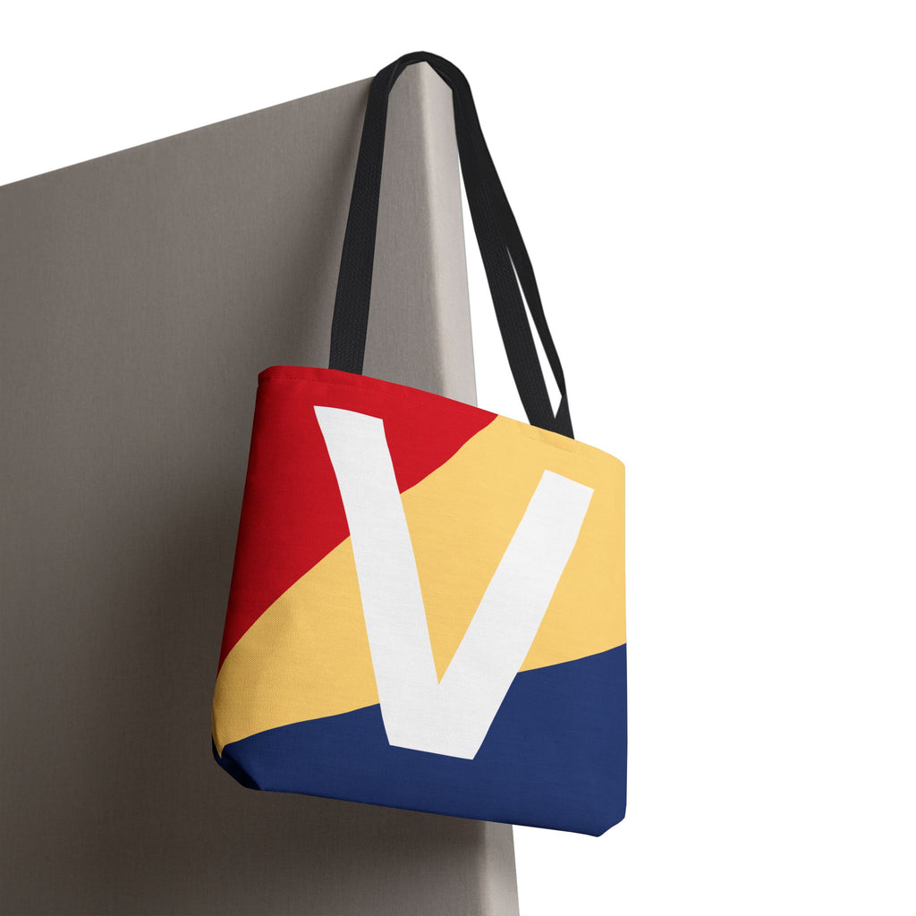 Monogram 'V' Colorblock Tote Bag — Personalized Initial V Shoulder Tote