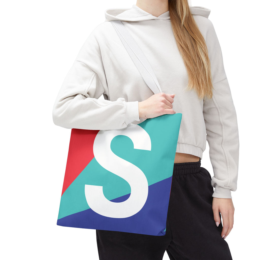 Monogram 'S' Colorblock Tote Bag — Personalized Initial S Shoulder Tote