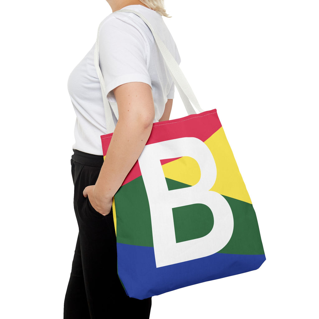 Monogram 'B' Colorblock Tote Bag — Personalized Initial B Shoulder Tote