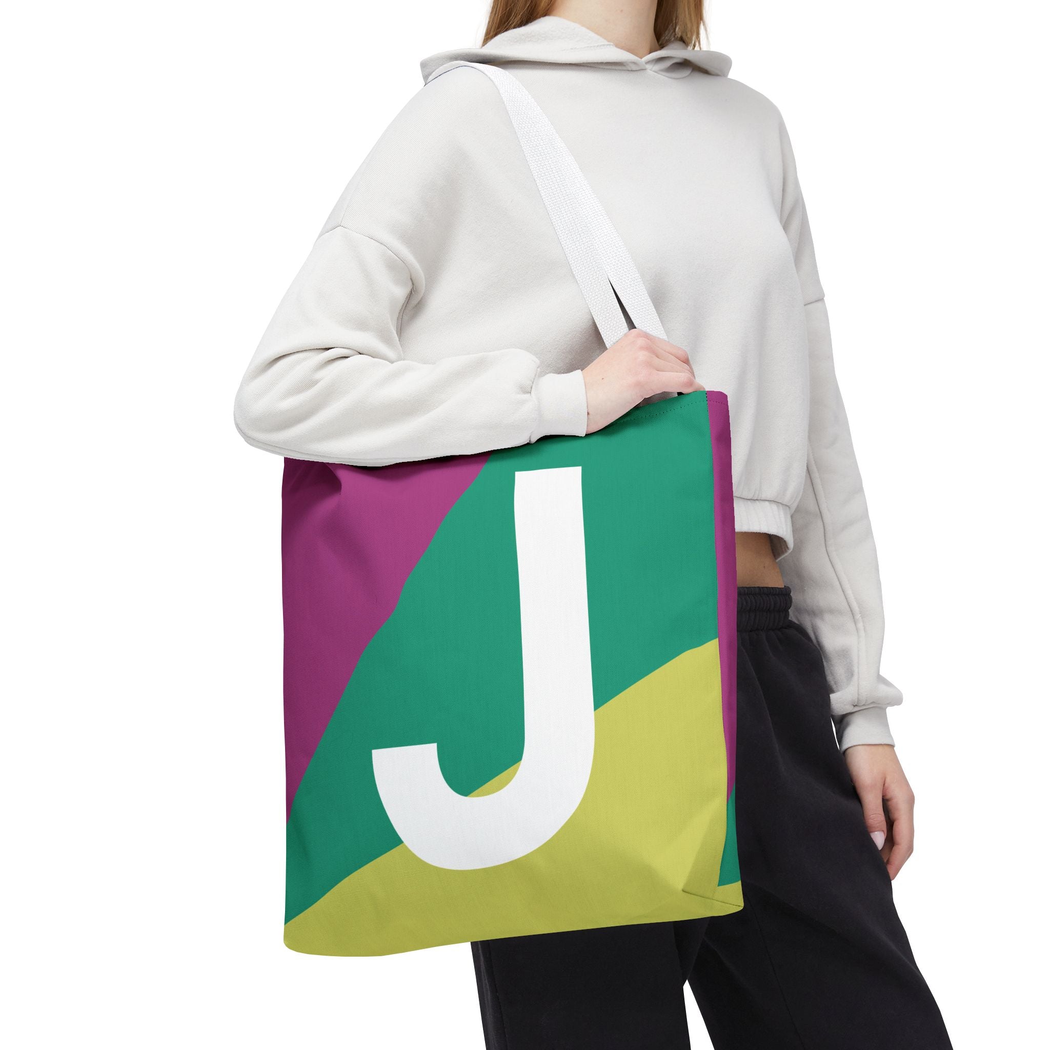 Monogram 'J' Colorblock Tote Bag — Personalized Initial J Shoulder Tote
