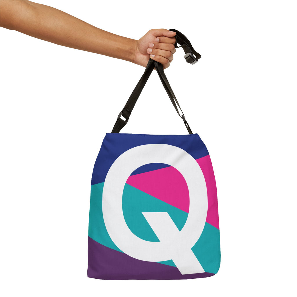 Initial Letter 'Q' Colorblock Adjustable Tote Bag — Monogram Alphabet Shoulder Bag