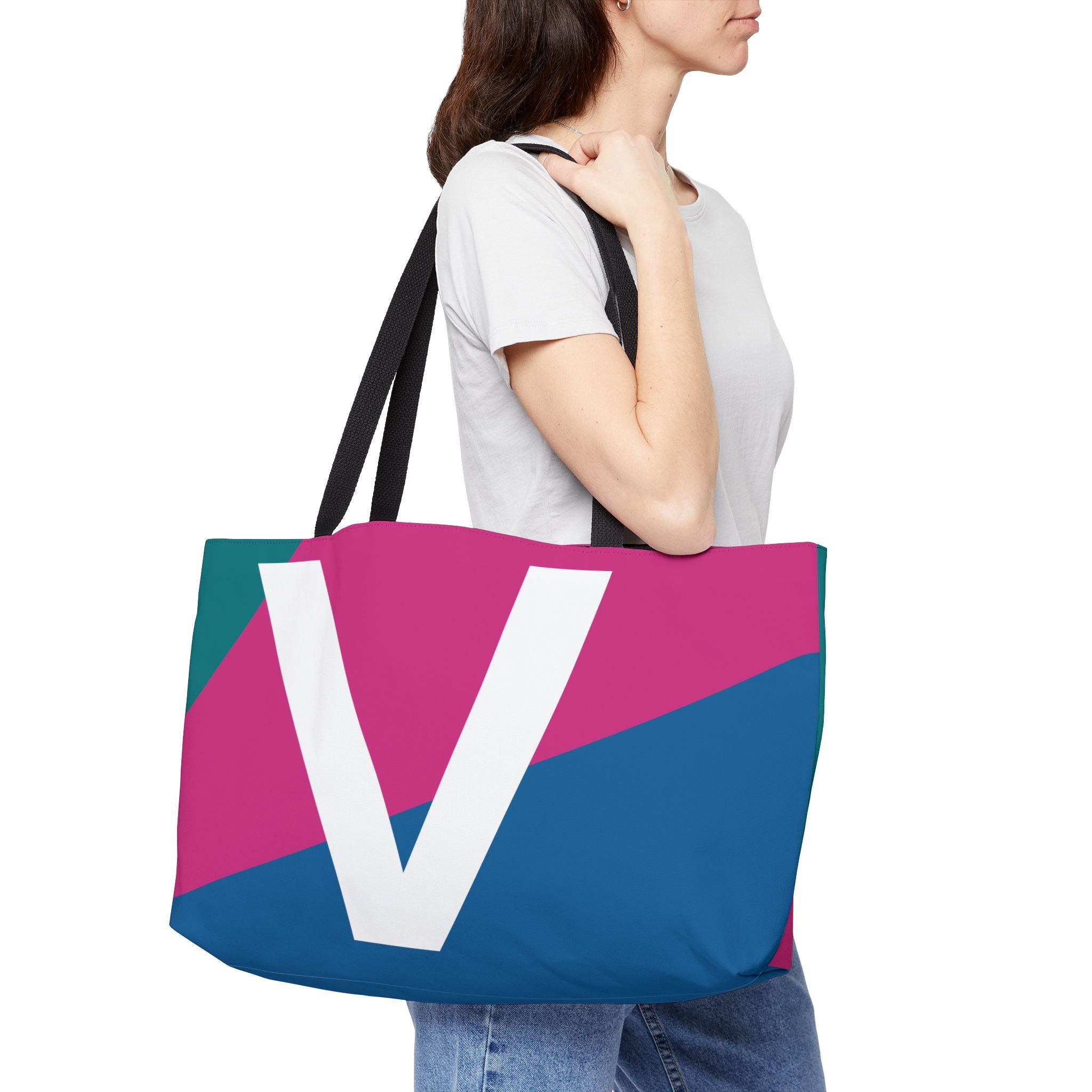Personalized 'V' Colorblock Tote Bag — Monogram Weekender Tote