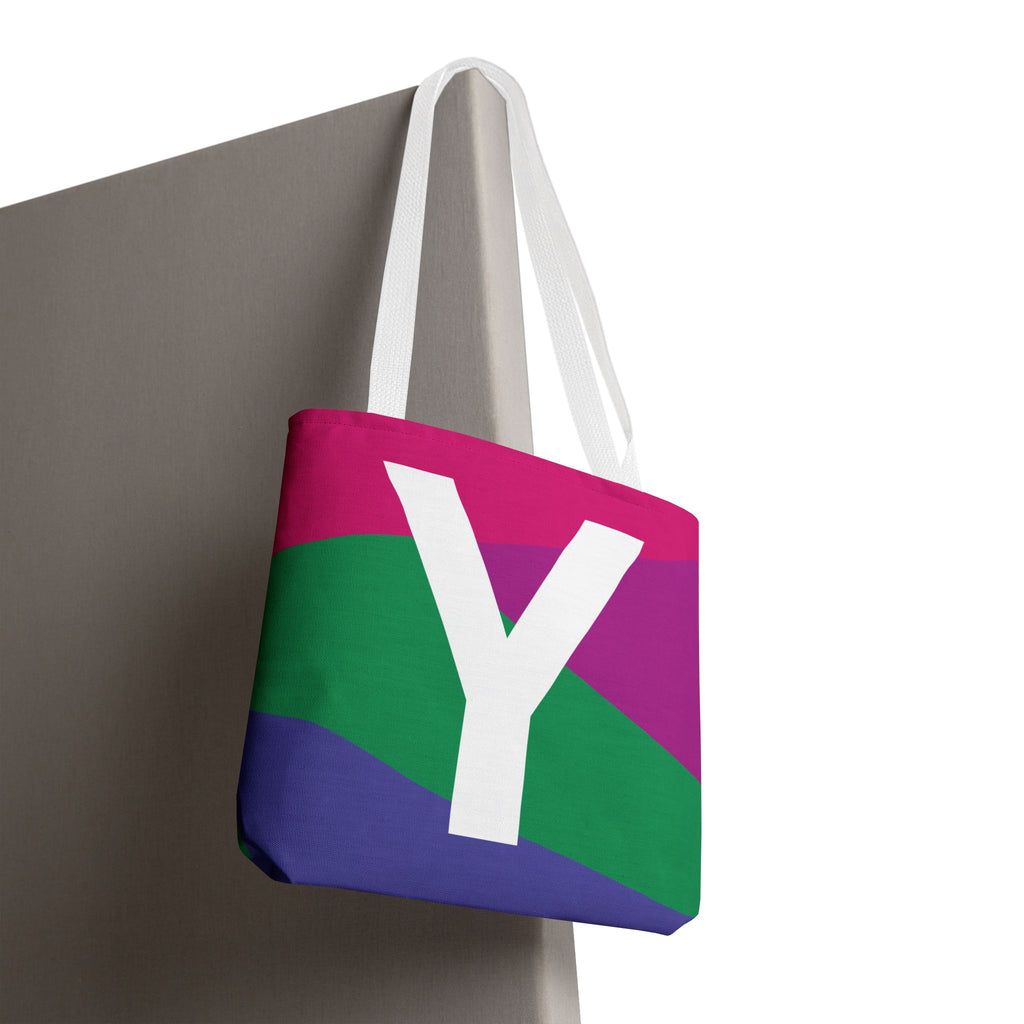 Monogram 'Y' Colorblock Tote Bag — Personalized Initial Y Shoulder Tote